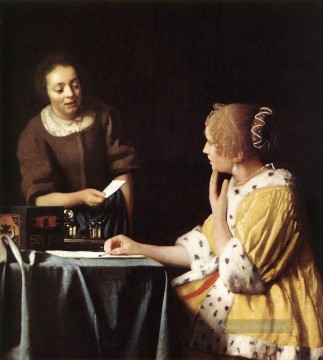  Meer Galerie - Dame mit ihrer Dienerin Holding einen Briefes Barock Johannes Vermeer